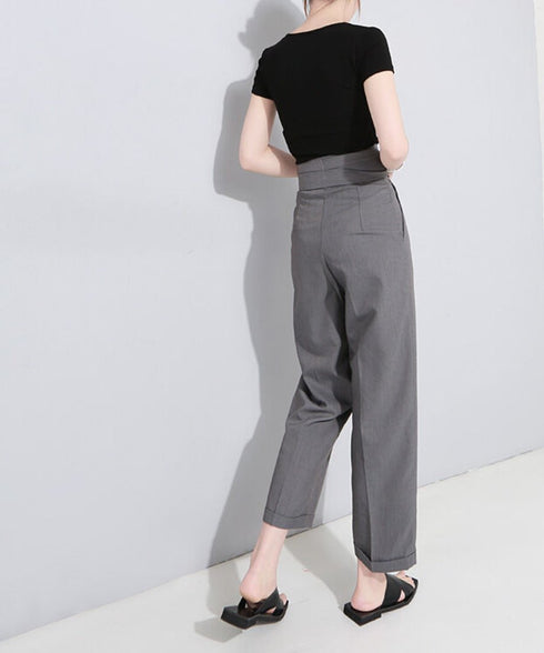 Button Belt Tapered Pants